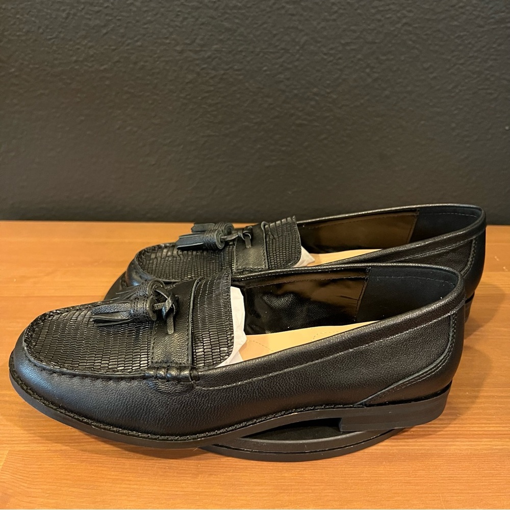 NYDJ Women’s Black Goat  Arielgo Leather Tassel Slip On Flats Loafers Size 6 M